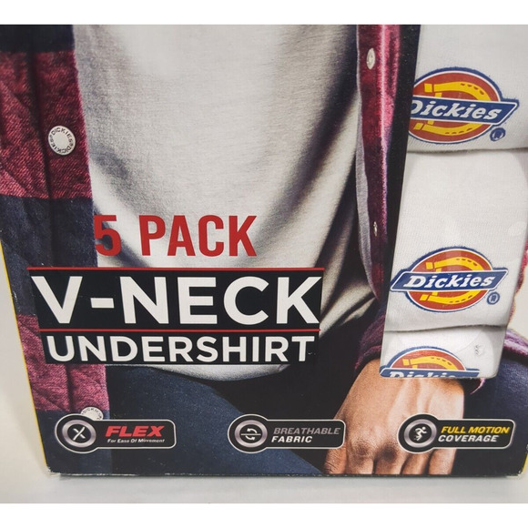 Dickies 5 Pack Undershirts Mens Medium White V neck Flex Fabric Breathable WHITE - Picture 4 of 4